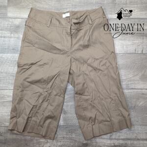 Christopher & Banks Capri Pants Brown Tan Flat Front Cropped NWT Size 12